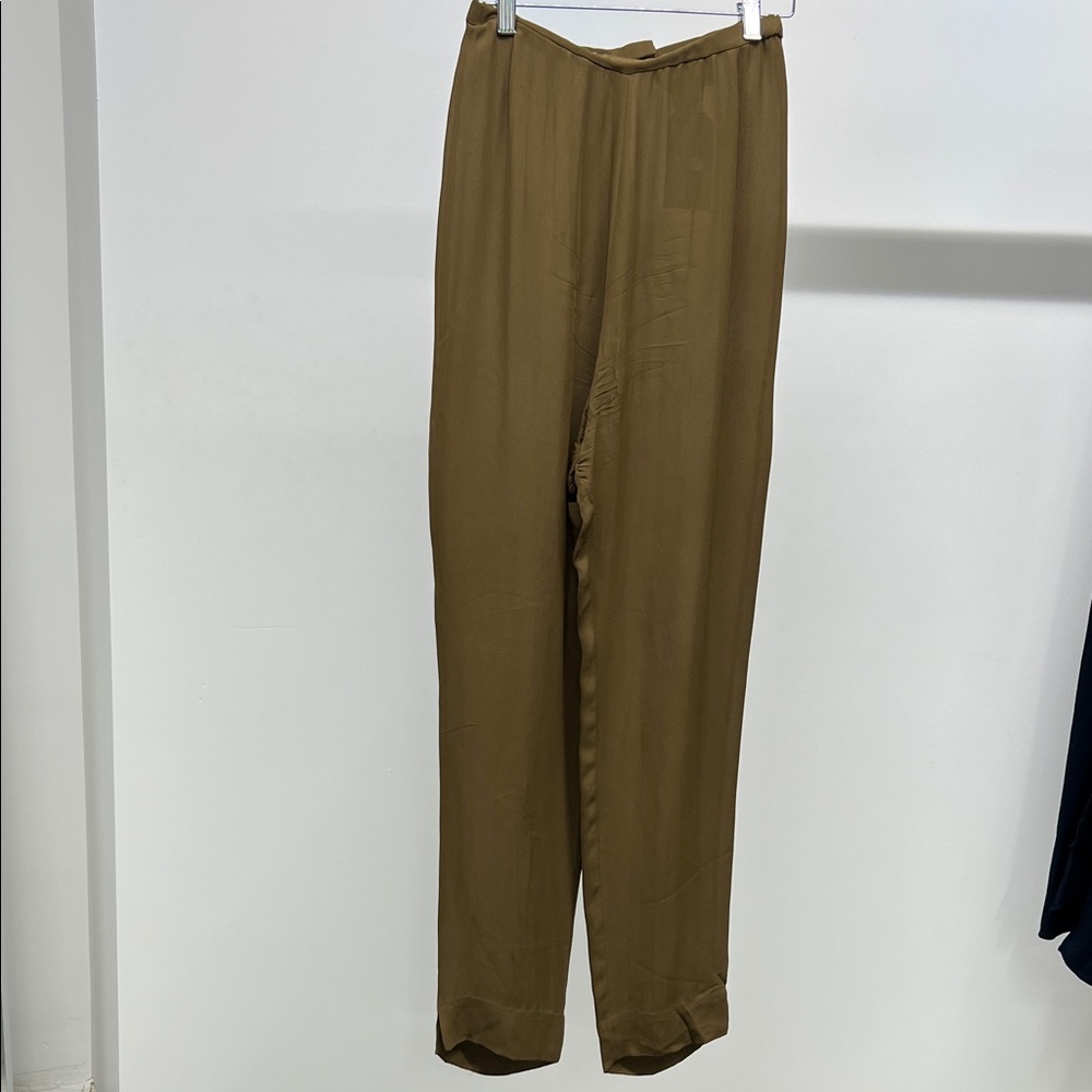 Donna Karan Olive 100% Silk Trousers